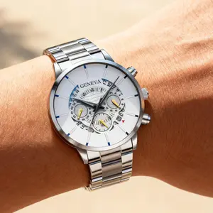 Men's Fashion Watch Set, Classic Style with Calendar, Alloy Case & Band, Quartz Movement, Ideal Gift for Any Occasion