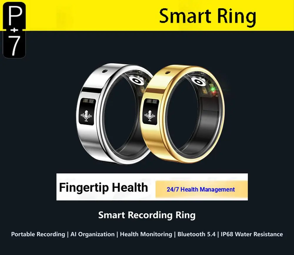 Smart Recording Ring with Gesture Control Portable Voice Recording Health Monitoring Translation Feature And Everyday Water Resi