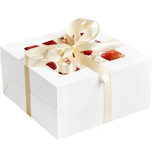 24pcs Cake Boxes with Window, White Bakery Boxes, Cookie Dessert Containers, Pastry Container, Square Cardboard Cake Case for, Birthday Party, Donuts, Wedding