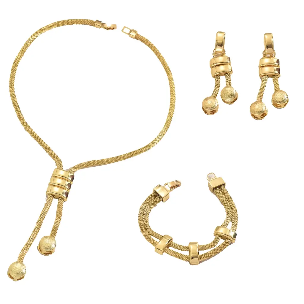 Long Pendant Necklace With Matching Earrings Bracelet Geometric Tassels Set