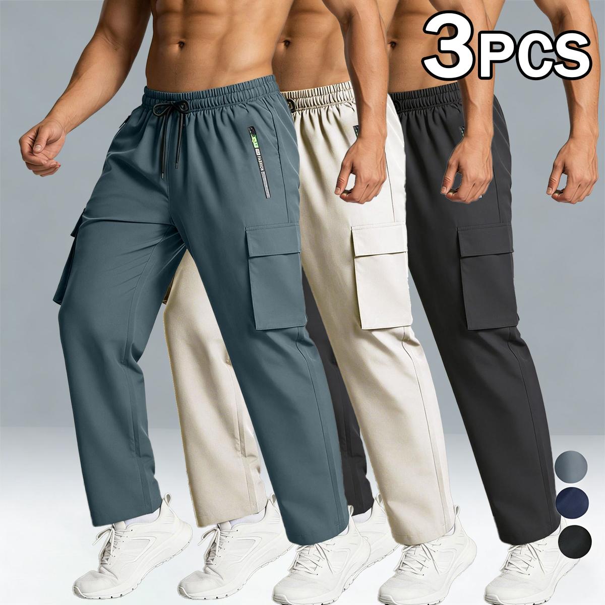 5 Pack Men's Cargo Pants, Quick Dry Elastic Waist Work Pants with Zipper Pockets, Lightweight Casual Hiking Joggers for Men, Outdoor Athletic Sweatpants