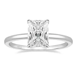 EAMTI 3CT 925 Sterling Silver Engagement Rings Radiant Cut Solitaire Cubic Zirconia CZ Wedding Promise Rings for Women