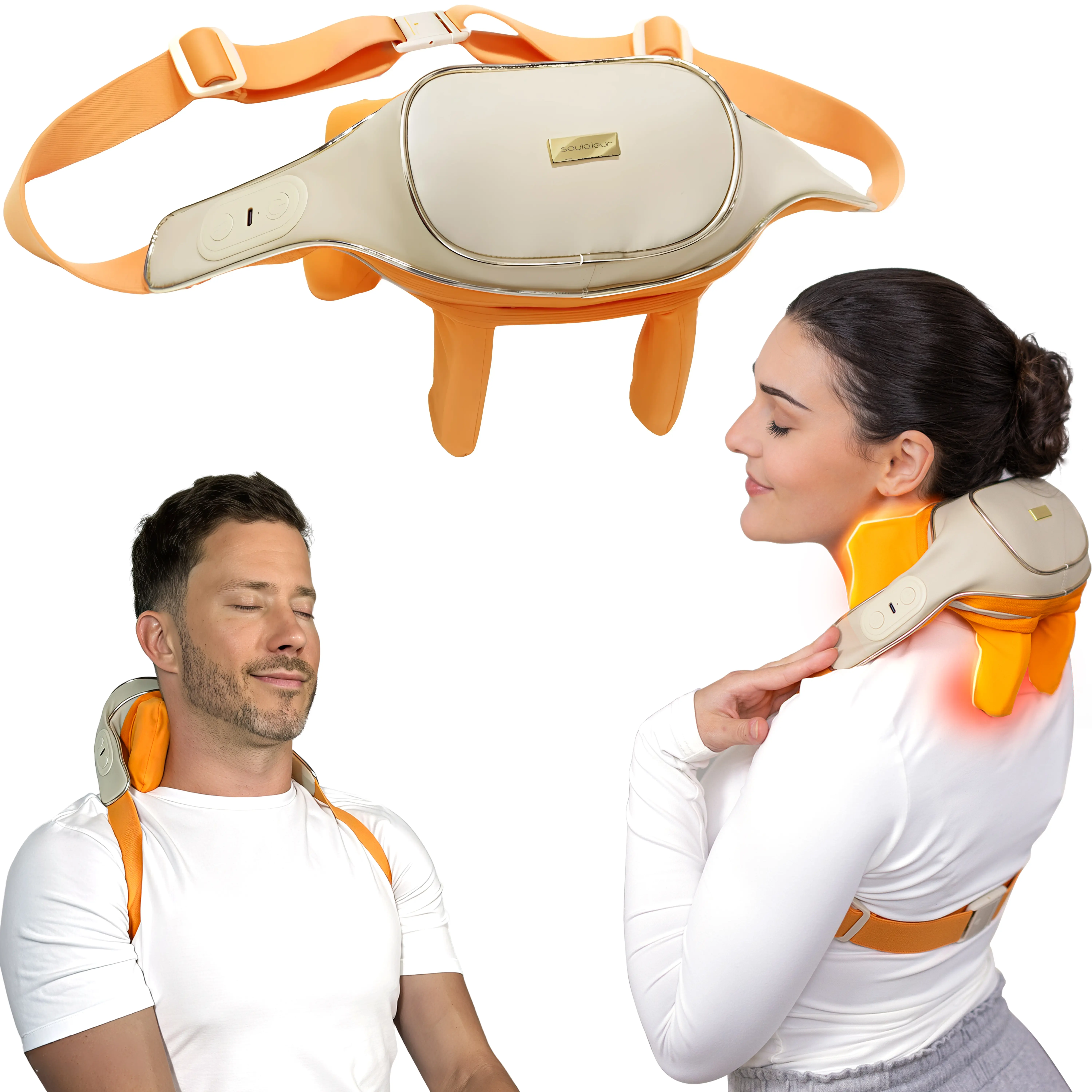 Soulajeur Cordless Neck and Shoulder Massager with Heat and Voice Mode, Compact and Lightweight, Deep Tissue Shiatsu Neck Massager for Pain Relief, Gifts for Women, Men, Mom and Dad