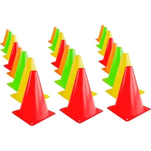 7.5" Bright Neon Colored Orange, Yellow, Red, Green Cones Sports Equipment for Fitness Training, Traffic Safety Practice (24 Pack)