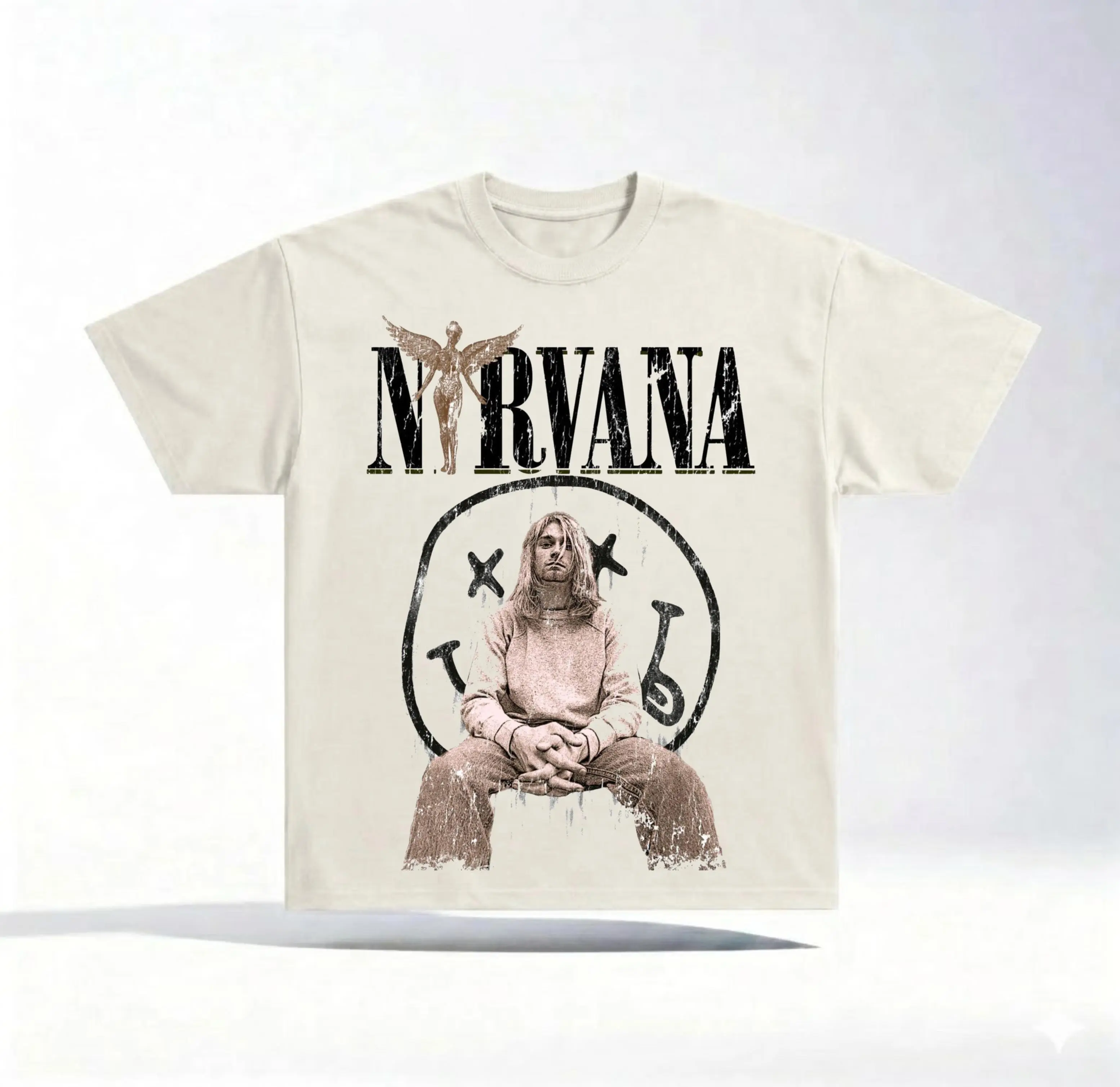 Vintage Nirvana Kurt Cobain Graphic T-Shirt | 90s Grunge Rock Band Tee | Heavyweight Gildan 5000 Cotton Off-White Streetwear Shirt | Retro Alternative Music Gift