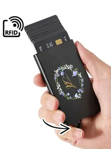 Floral & Letter Pattern RFID Card Holder, Portable Anti-theft Card Holder, Extremely Convenient Portable Aluminum Metal Wallet Pocket, RFID Card Slots