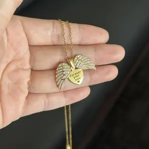 My Love Angel Wings Necklace with Hidden Message "Forever your love"