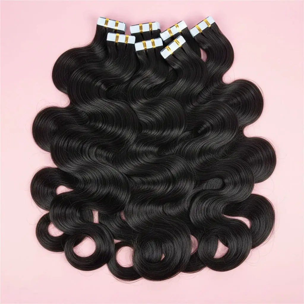 1B Tape In Hair Extensions Real Human Hair Body Wave 100%Human Fusion Hair 2.5g/strand 20pcs/pack Natural Human Hair Extensions 1b
