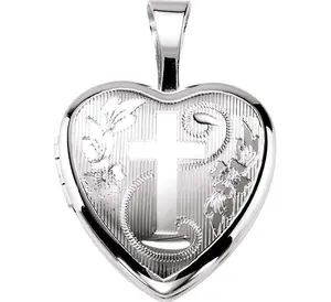 Chapel Cross and Flower Heart Locket Pendant | Silver | For Her