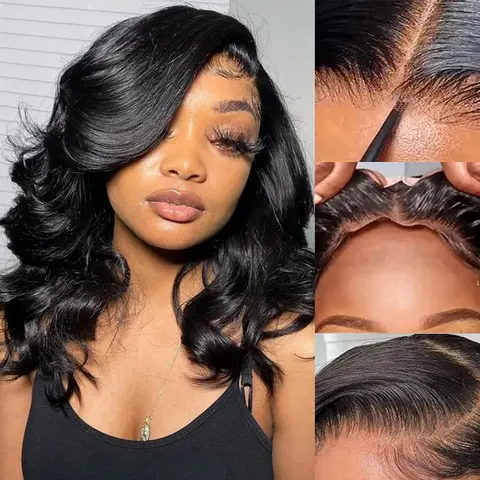 Subella Glueless Human Hair Body Wave 8x5 Lace Closure Wig with Adjustable Band That Hugs Scalp, Pre-Bleached, Pre-Plucked, 200% Density, Women's Ready-to-Go Wig, Adjustable Band Hugs Scalp