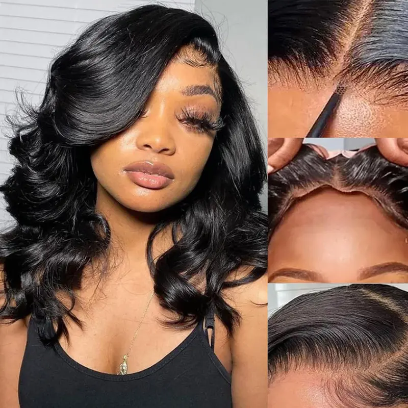 Subella Glueless Human Hair Body Wave 8x5 Lace Closure Wig with Adjustable Band That Hugs Scalp, Pre-Bleached, Pre-Plucked, 200% Density, Women's Ready-to-Go Wig, Adjustable Band Hugs Scalp