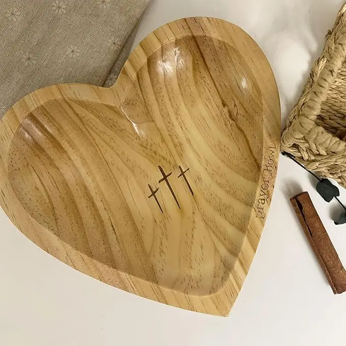 Wooden Heart Prayer Bowl with Prayer Cards, Christian Religious Decor Dough Bowl, Inspirational Religious Gifts for Women Men, Perfect for Mothers Day, Birthday & Retirement