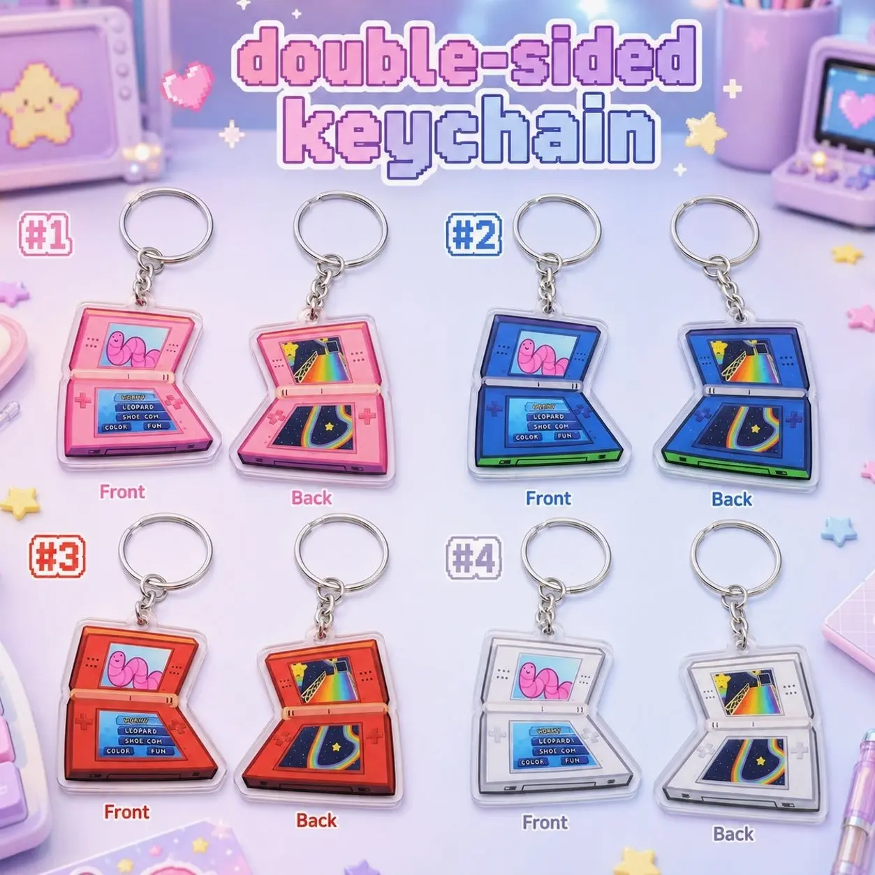 Double Sided Rainbow Game Keychain - 4 Color Options