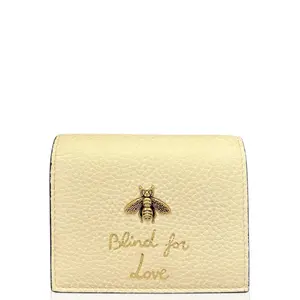 Pre-owned GUCCI Leather small leather goods Bees Coin Purse Hammered Calfskin White (sy033026a9)