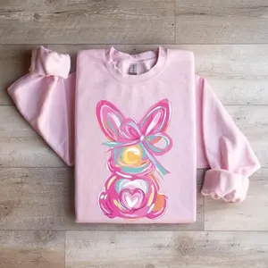 Brushstroke Bunny Easter Shirt, Bunny Coquette Bow T Shirt, Pink bunny easter Shirt, retro easter Shirt, Girls easter Shirt LX