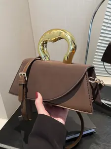 Fashionable modern metal ring handle handbag, niche design crossbody small square bag, multi-color fashion matching bag, exquisite all-match evening bag, flap crossbody purse, suitable for shopping, dating, afternoon tea. Elegant bags