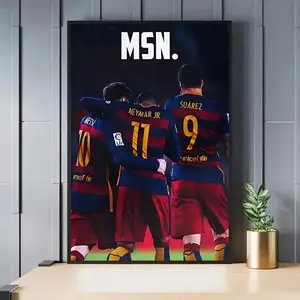 1PC Framed 2D Graphic Design Messi Neymar Suarez Poster Canvas Print, Football Legends Perfect Gift Idea for Living Room/Bedroom or Office, Home Decor, Sports Souvenirs, Home Decorators, Sports Enthusiasts