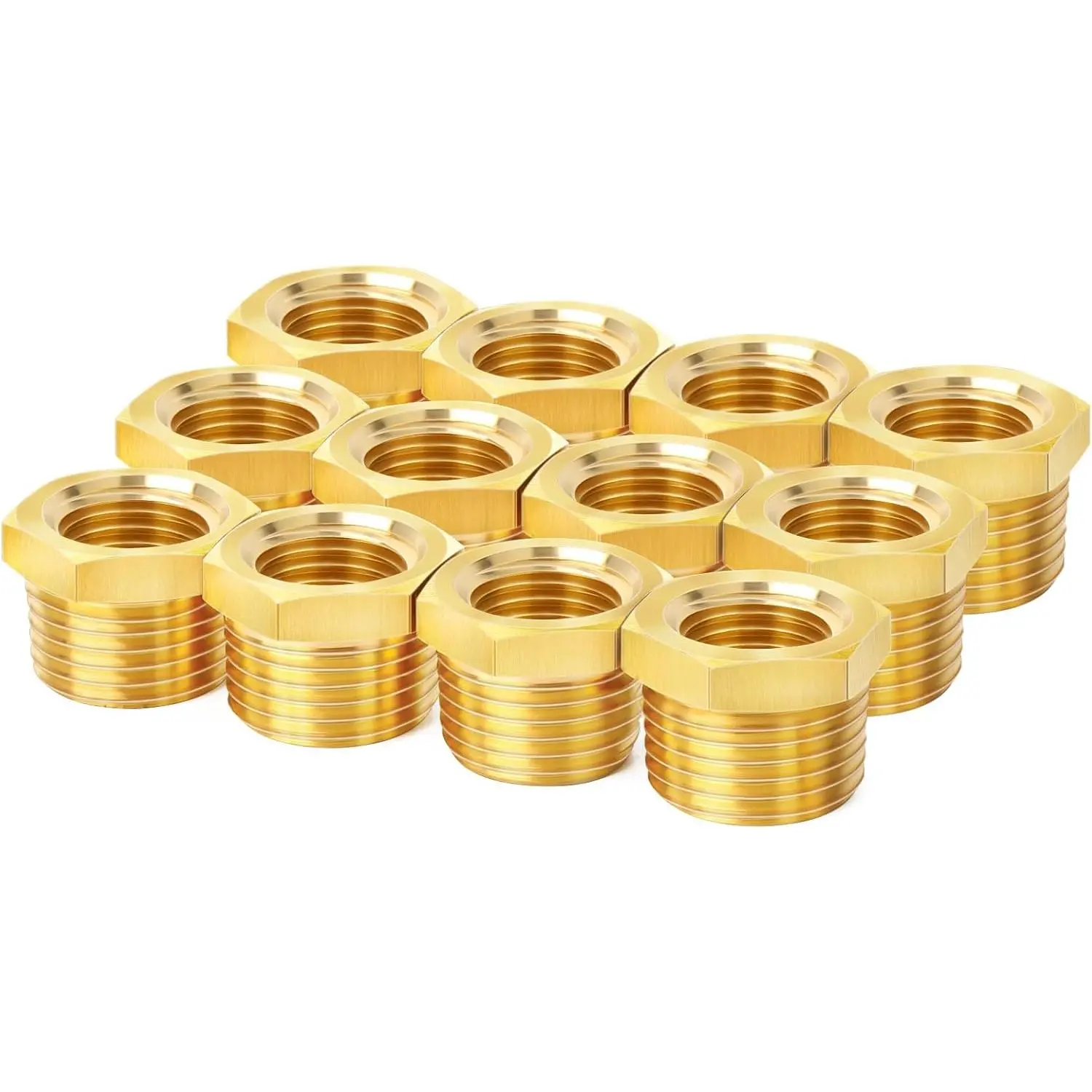 Brass Pipe Fitting, Reducer Hex Bushing 1/2" NPT Male x 3/8" NPT Female Thread Adapter(12PACK)