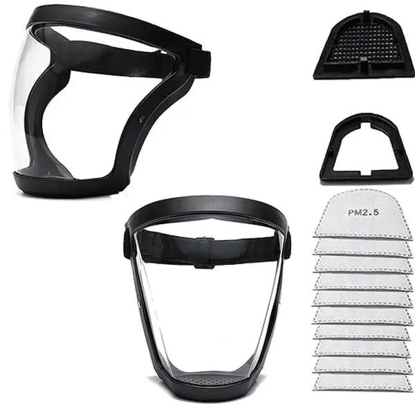 HOXEZU Anti-Fog HD Curved Lens Face Shield Mask - Unisex One Size Protective Eyewear, Adjustable Strap, Durable Plastic, Windproof, Dustproof, Reusable Comprehensive Protection Easy-to-Use Safety Gear for Outdoor Activities