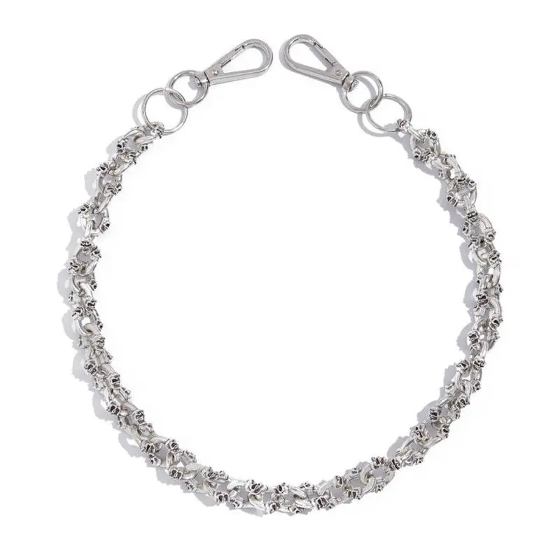 Classic Chain-Attached Keychain, Unisex Punk Rock Skull Accessory with Rhinestone & Beaded Details, Clubwear Style for Festivals, Clubwear Style Keychains, Classic Keychains