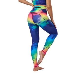 UIUO-UIPEU High Waist Tummy Control Yoga Pants Plus Size Full Length Leggings for Women With Pockets Pattern Printed Butt Lifting Workout Yoga Pants Shimmers Of Midnight