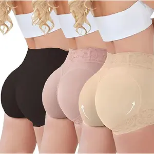 Lady's Invisible High-Waist Plain Contrast Lace Shapewear Panties, High-Stretch Tummy Control, Butt-Lifting, Breathable Compression, Ruched Hip Shaper Shorts, Black+Complexion Minimalist Women's Lingerie, Invisible Shapewear