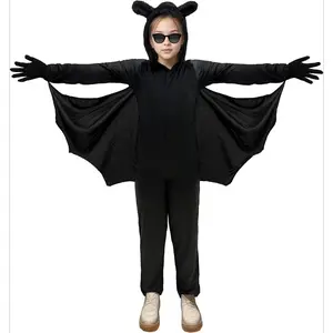 X-CPA15    Halloween Bat Costume for Kids, Halloween Bat Jumpsuit with Matching Gloves Cosplay Costume for Boys and Girls