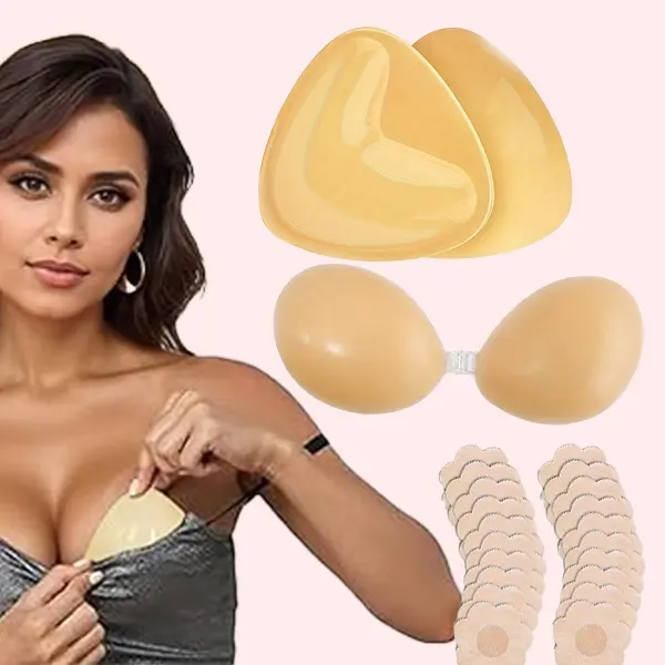 Invisible Silicone Bra & Triangle Nipple Covers Set – Seamless Push Up Lift & Shape Bundle, Strong Hold Adhesive, Strapless Backless Support for All Outfits, All-Day Comfort & Invisible Fit
