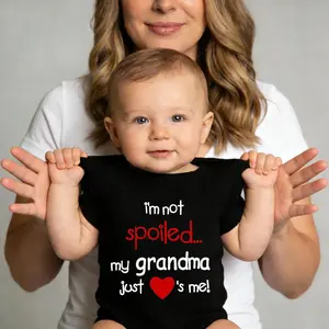 I'm Not Spoiled My Grandma Just Loves Me Funny Baby Bodysuit | Cute Grandparent Themed Infant One-piece | Trendy Newborn Outfit for Family Photo Props | Grandparent Themed Infant Outfit