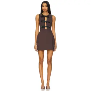 WeWoreWhat Piped Peplum Mini Dress in Brown & Black