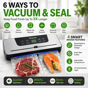 Zenpeak Food Vacuum Machine, Vacuum Sealer with External Vacuum, Removable Drip Tray, Dry & Moist Modes, Pulse Control, Adjustable Temperature, 6mm Wider Seal, Built-In Bag Cutter for Food Storage, Meal Prep, Sous Vide