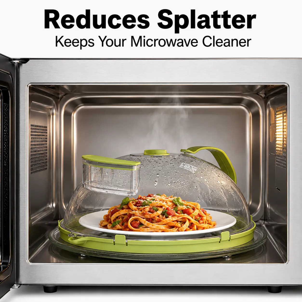 11-Inch Transparent Plastic Food Grade Microwave Food Cover, Large Splatter Guard with Adjustable Steam Vent, Water Injection Steam Design, Easy-Grip Handle, Drainage Groove, Easy-Clean Dome Lid for Plates/Bowls, Kitchen Tool for Daily Meal Prep