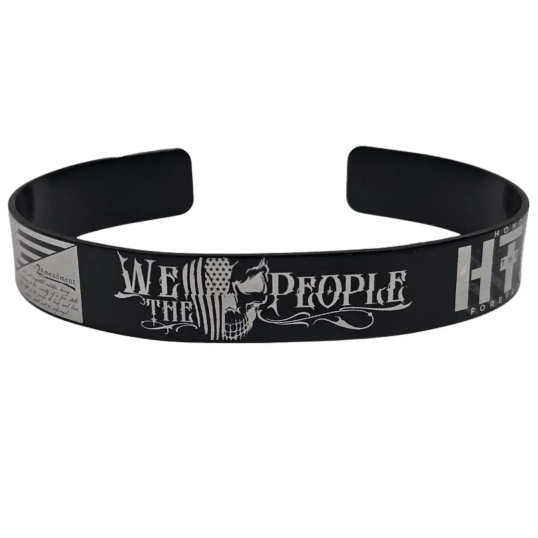 We the People Second Amendment Bracelet – 2A Patriotic Engraved Black Cuff Bracelet