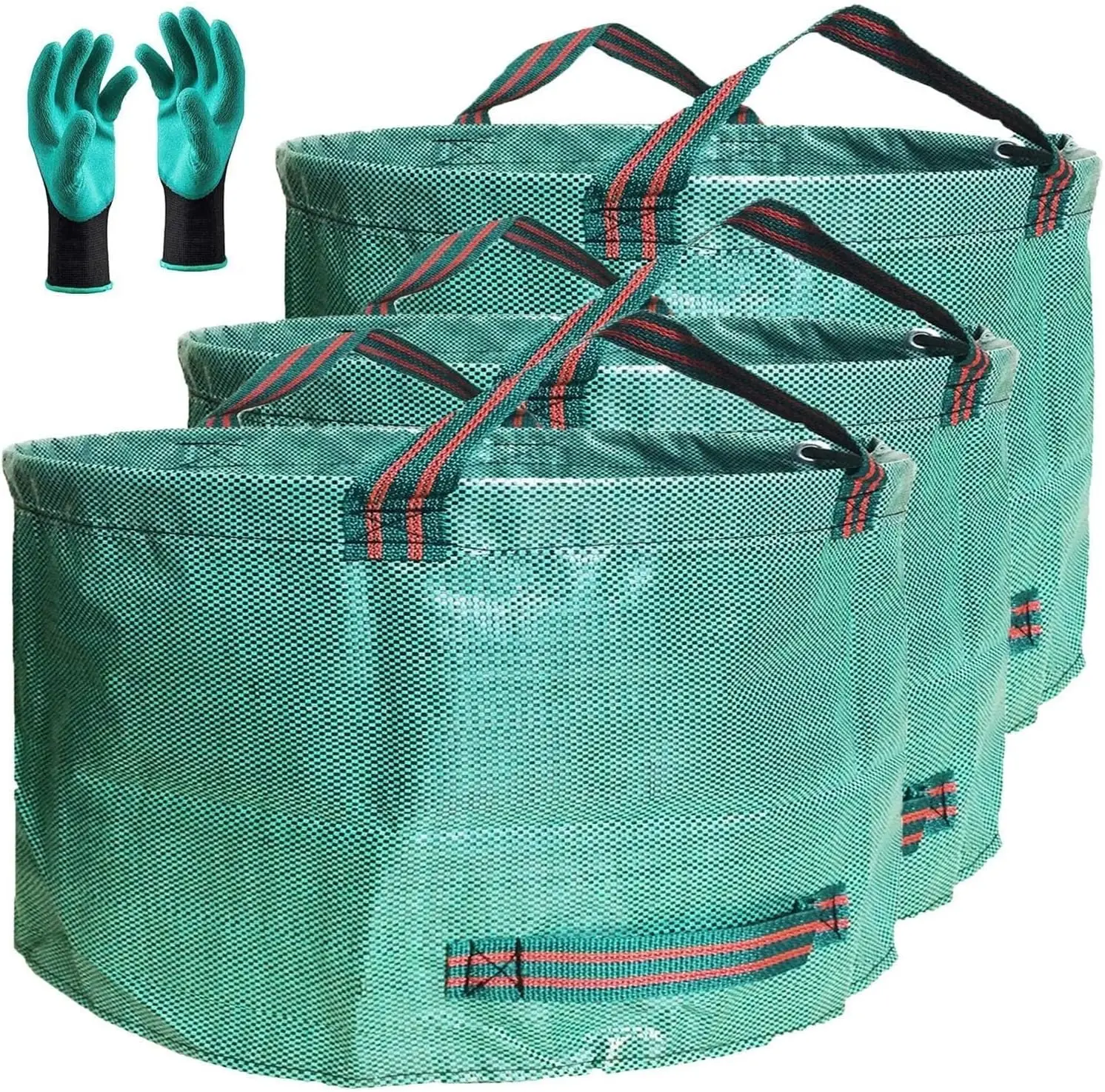 3-Pack 63-Gallon Lawn & Garden Waste Bags, Reusable Stand-Up Leaf Bags with Gardening Gloves for Yard Debris & Trash
