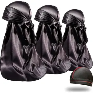 3 Pieces Silky Durags and 1 Wave Cap Pack for Men Waves, Moisture-Tech Fabric Satin Du-Rag