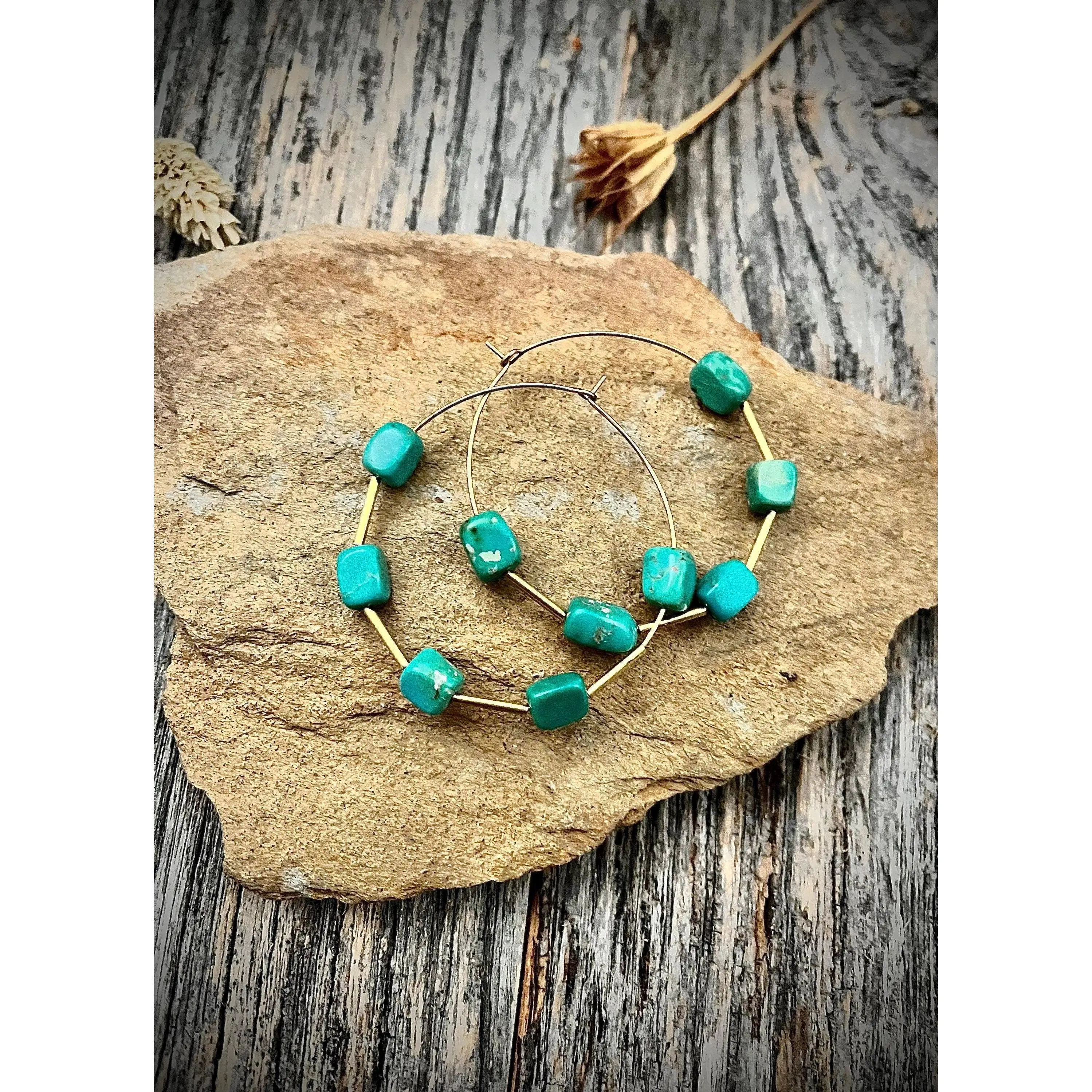 Real Turquoise Hoops Earrings