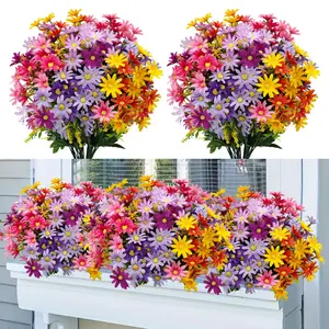 8 Bundles Artificial Daisy Flowers, UV Resistant Faux Silk, Colorful Wildflowers for Outdoor Decoration, Perfect for Porch, Balcony, Patio, Artificial Flower Arrangements