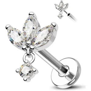 Dangling Lotus Helix Tragus Earring Stud 16g 6mm Threadless Cartilage Earring Flat  Flower Helix Cartilage Piercing Short Bar Helix