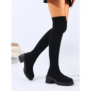 2026 Women's Over-The-Knee Elastic Boots, Comfortable Thick Sole High-Top Motorcycle Boots, Fall Winter Fashion Casual Shoes