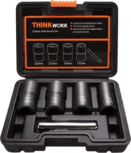 THINKWORK Lug Nut Remover, 5 Counts Wheel Lock Removal Kit, Drive Impact Bolt Nut Extractor for Removing Stripped, Damaged, Frozen tool kit impact socket 53  pcstoolset