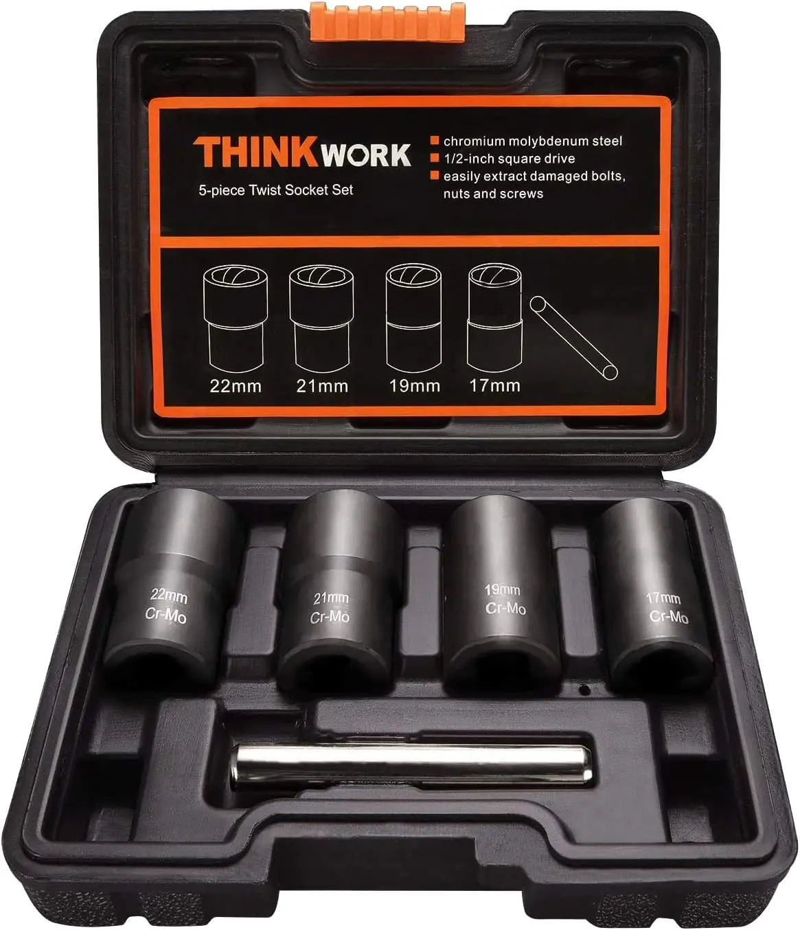 【Fall Deals For You】THINKWORK Lug Nut Remover, 5 Counts Wheel Lock Removal Kit, Drive Impact Bolt Nut Extractor for Removing Stripped, Damaged, Frozen
