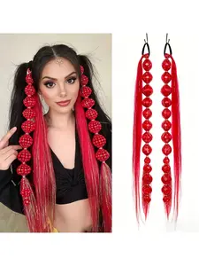 2 Pcs Lantern Bubble Braid Dreadlock Ponytail Extensions, Hair Accessories for Women Girls, Festival Hairstyle Props, Colorful Braided Wigs