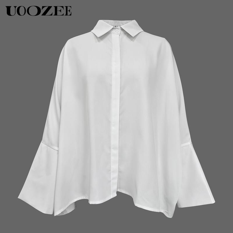 UOOZEE Women's  Loose Oversized Fit Multi-Colored Lapel Shirt Tops for all seasons loose and simple Polyester oversized versatile commuting suitable for a variety of occasions Collared Longsleeves cute fall outfits going tops office outfits  Chic  Casual