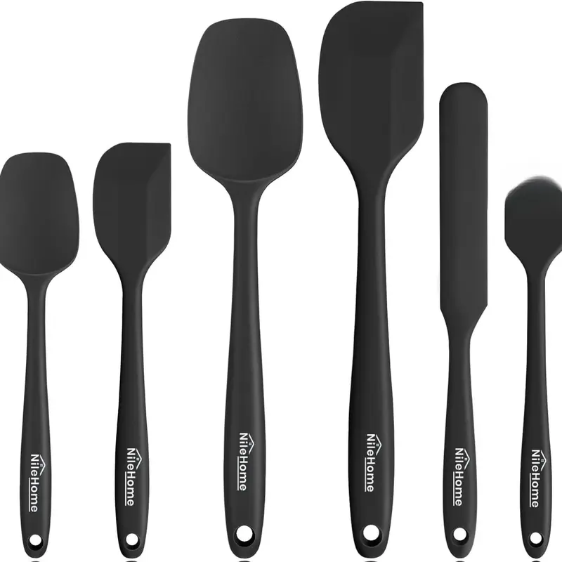 6-Piece Food-Grade Silicone Kitchen Spatula Set - BPA-Free, Flexible Heads, Varying Sizes, Hanging Holes, Ergonomic Handles, Heat-Resistant, Easy to Clean, Includes Scraper & Brush, Space-Saving Design, Ideal for Mom & Friends, Yes for Cooking/Baking