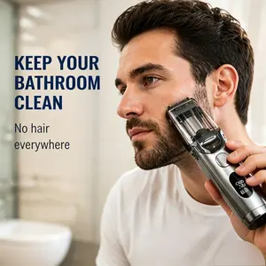 Rechargeable 2-in-1 Beard & Body Trimmer for Men, Waterproof Electric Razor with Vacuum Hair Catcher, Easy Painless Grooming for Face, Neck & Body