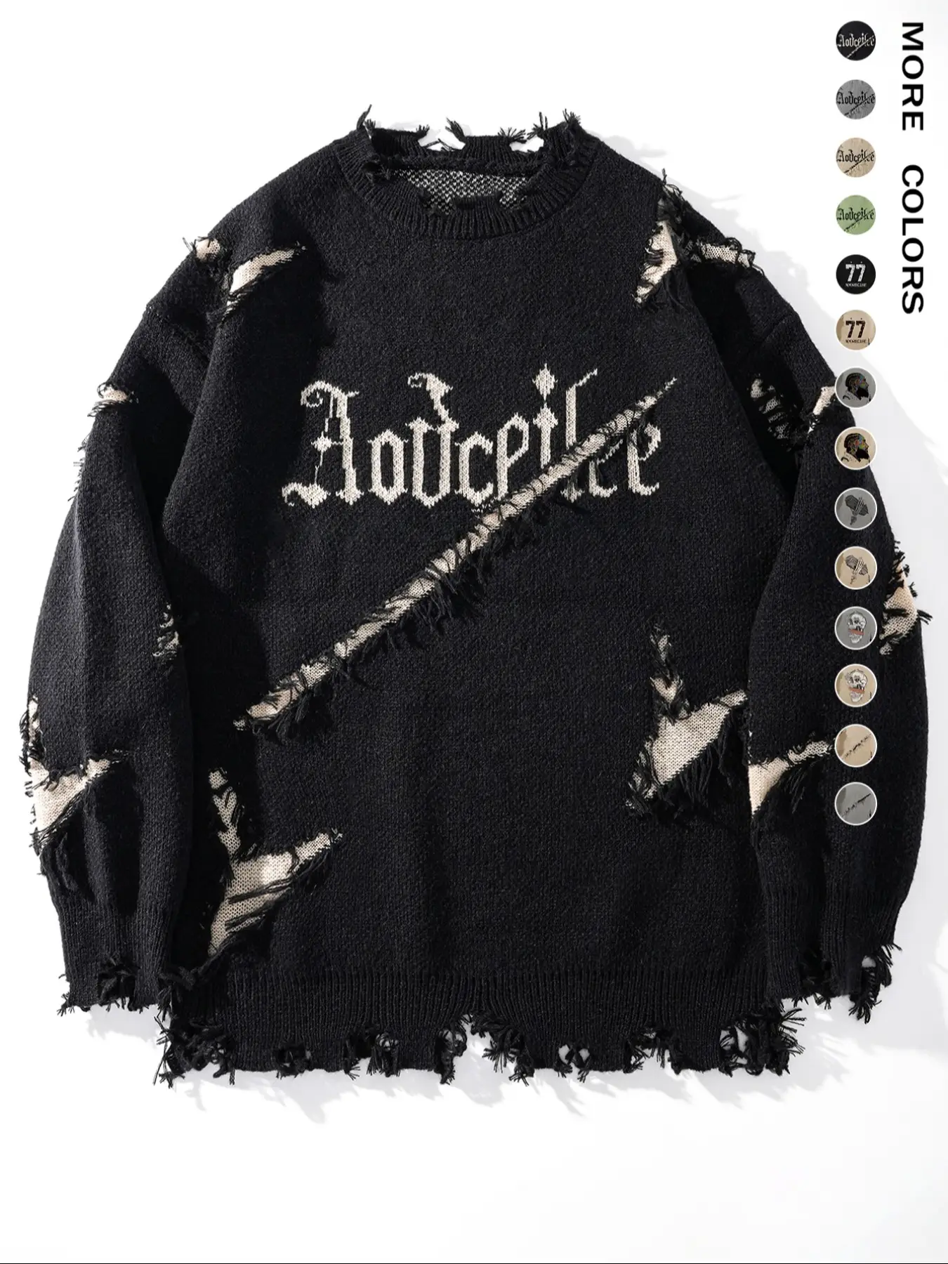 Men's Letter Pattern Ripped Sweater, Casual Loose Long Sleeve Round Neck Jumper for Fall & Winter, Fashion Men's Knitwear for Daily Wear