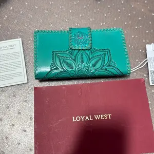 Loyal west teal leather hand tooled wallet