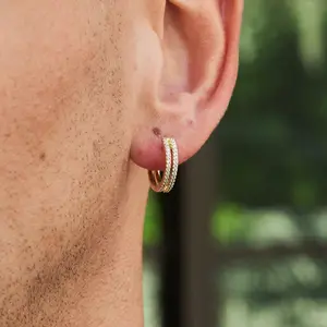 GLD Split Iced Huggie Hoop Earrings in Yellow Gold - DealsForYouDays