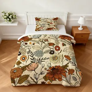2/3Pcs Bohemian Vintage Floral Comforter Set, Hand-painted Ethnic Totem Design, Lightweight Breathable No Pressure, Ideal for Summer Air-conditioned Room Bedroom Use (With Filling, No Pillow Inserts)