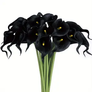 10pcs Halloween Black Flower, 13.5-inch artificial Calla Lily Fake Wedding bouquet Authentic Touch bouquet, suitable for brides wedding home